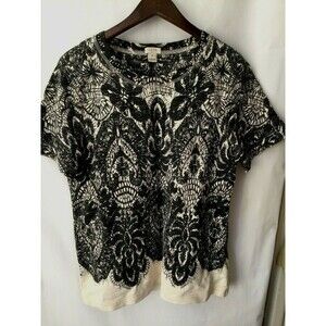 J Crew Texture Knit Top Blouse Floral Cotton Short Sleeve  Sz M whimsigoth